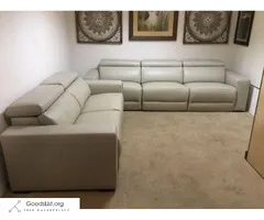 Oversized Top Grain Leather Couch and Loveseat with 5 Power Recliners