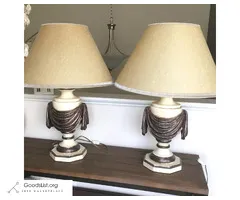 2 Pair Vintage Matching Lamps Domain Solid Wood Table Lamps Set Shades