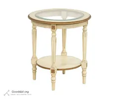 DOMAIN Duca Round Side End Accent Table Solid Wood Glass Carved Italy