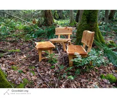 Cedar Live Edge Slab Lounge Chairs and Table