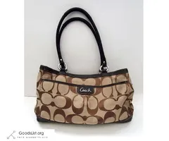 COACH Women's Canvas/Leather Large Tote Bag Beige-Brown