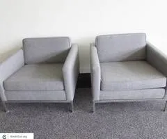 Pair of Vintage Florence Knoll Lounge Chairs in Grey