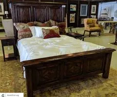 Antiqued Wood Queen Bed (US Queen - Theodore Alexander