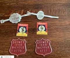 Antique vintage Bicycle license plates / Tag and Schwinn advertising items